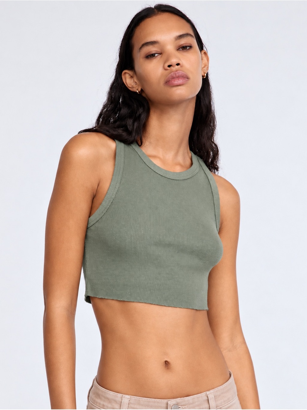 Aritzia TNA SAGE Green Ribbed Crop Tank